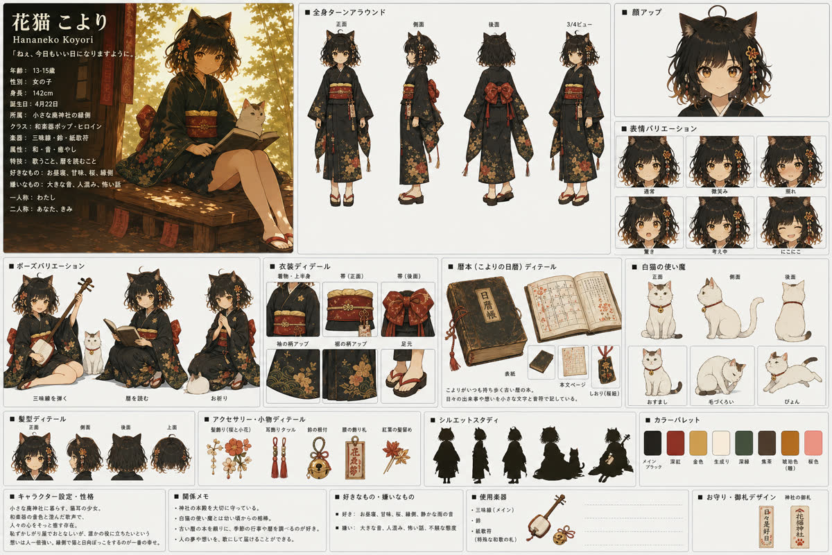 猫札こよみのシンプルキャラクターシート